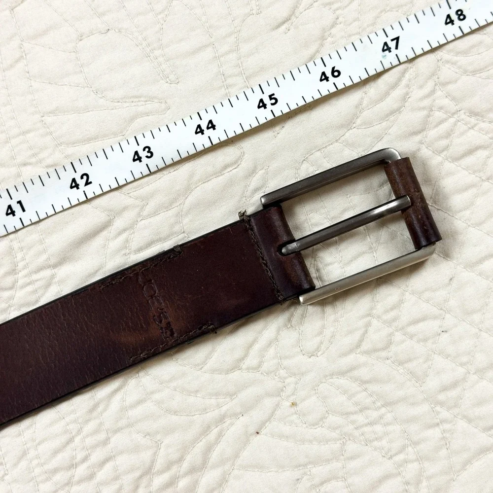 Joe's Jeans Dark Brown Genuine Leather Belt Gunmetal Square Buckle Minimalist 38
